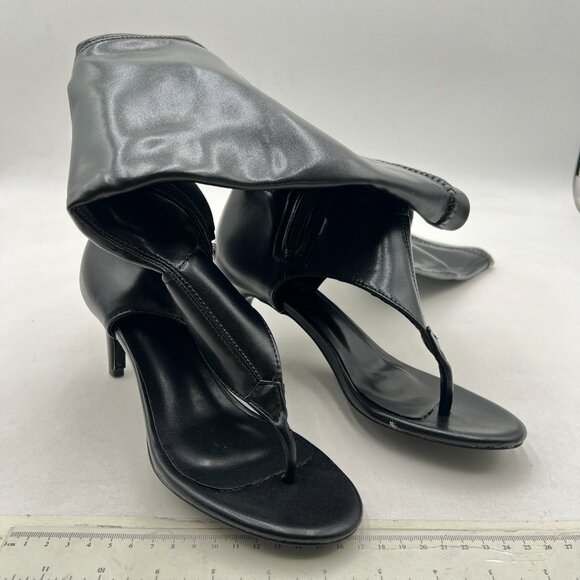 Black Long Boots Round Toe Sandals Booties Low Heels Flip Flop Side Zippers Shoe - Picture 3 of 7